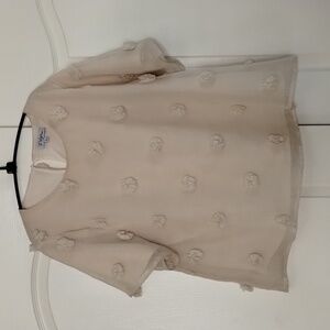 Polagram Women's Blouse Large  Rosettes Short Sleeve Lined Cream